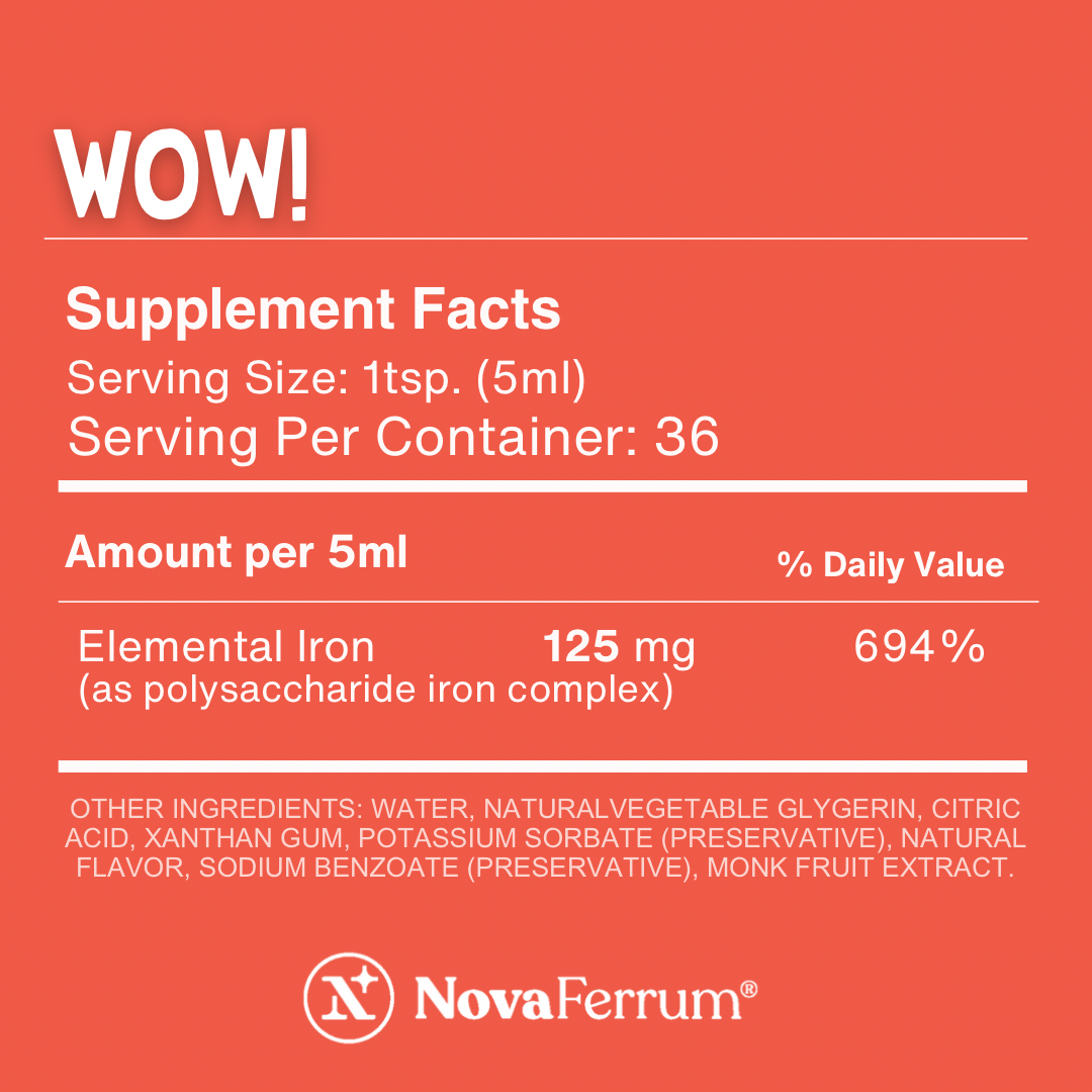 NovaFerrum WOW - 125mg High Potency Liquid Iron Supplement for Adults