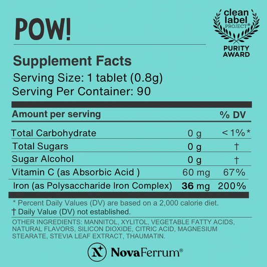 NovaFerrum POW - 36mg Chewable Iron Supplement for Adults
