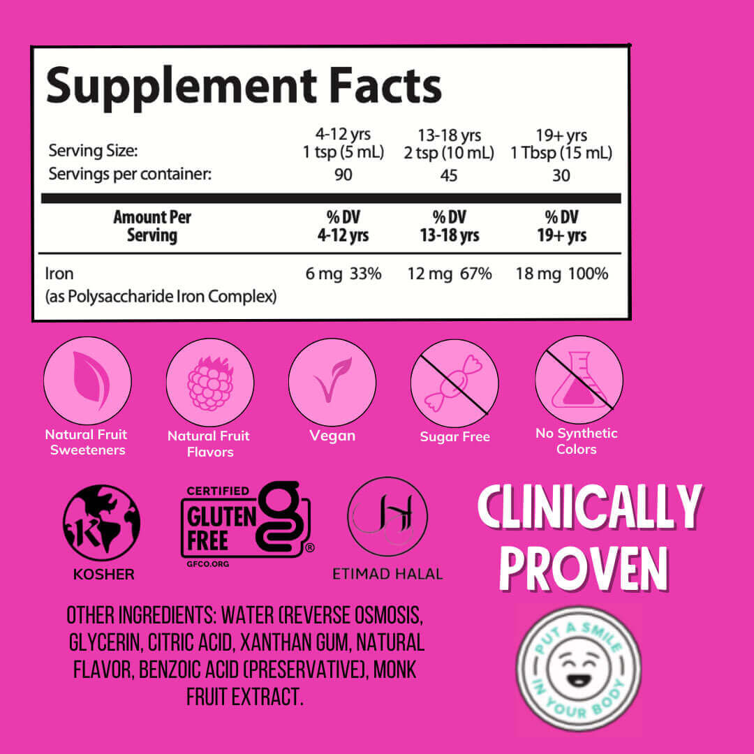 Yummy Iron Raspberry NovaFerrum Yummy 16 fl oz – Liquid Iron Supplement for Kids and Adults
