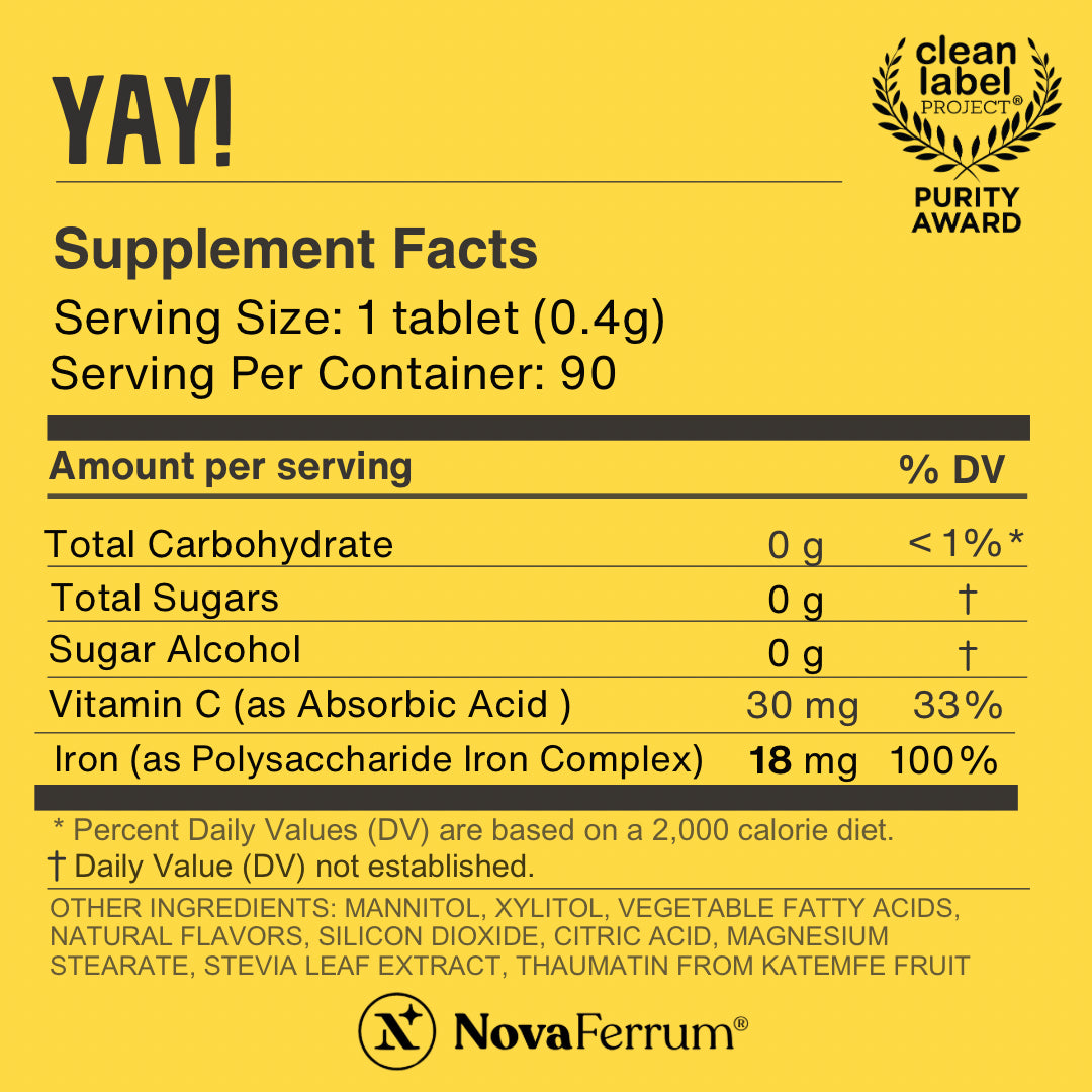 NovaFerrum YAY - 18mg Chewable Iron Supplement for Kids & Adults