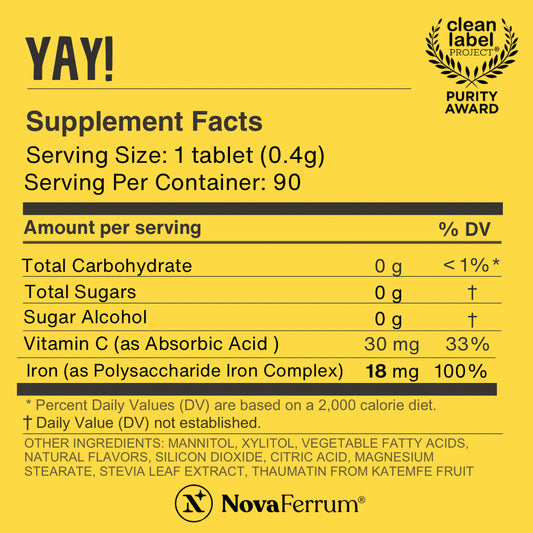 NovaFerrum YAY - 18mg Chewable Iron Supplement for Kids & Adults