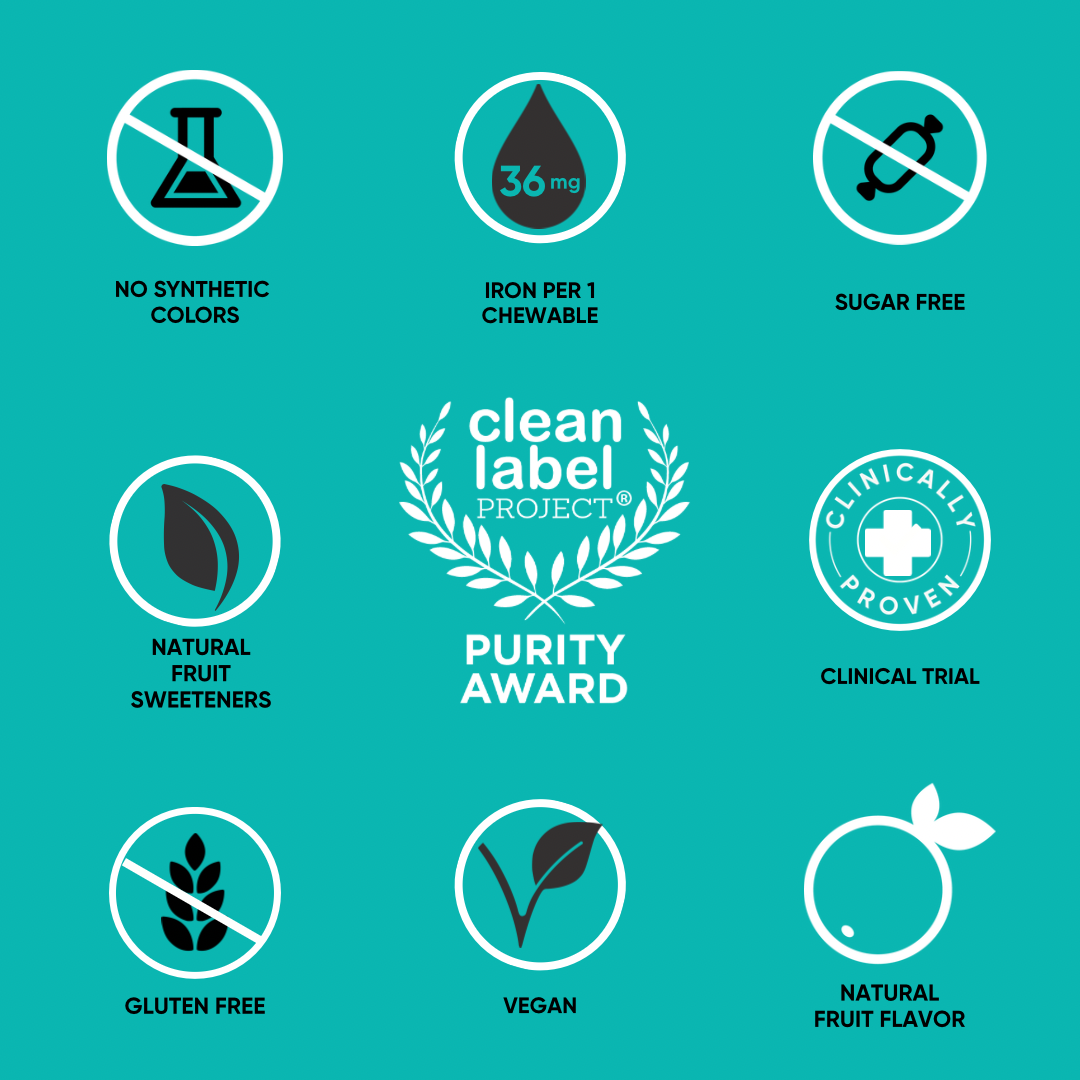 Collection of health and purity certification icons on a teal background