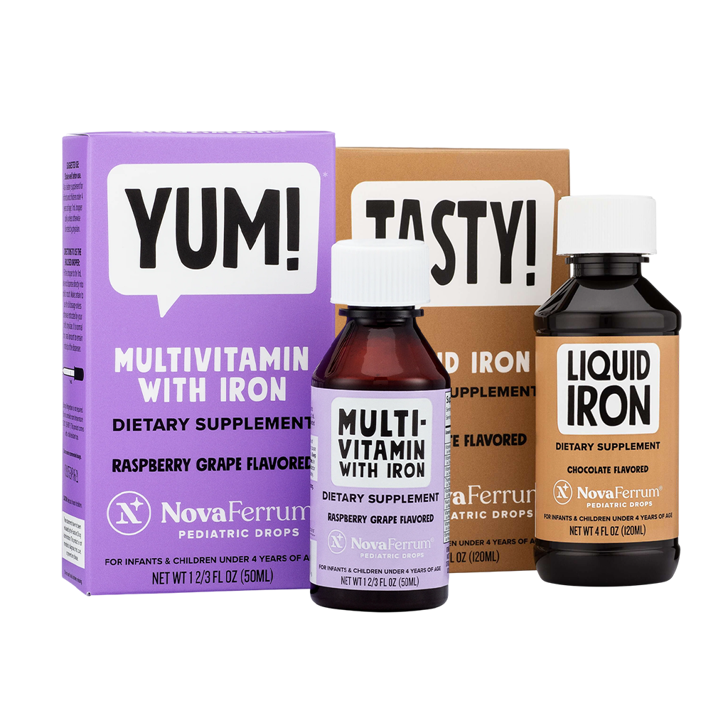 Multi-vitamin with iron and liquid iron bottles