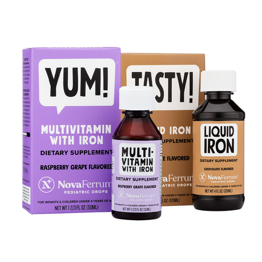 Multi-vitamin with iron and liquid iron bottles