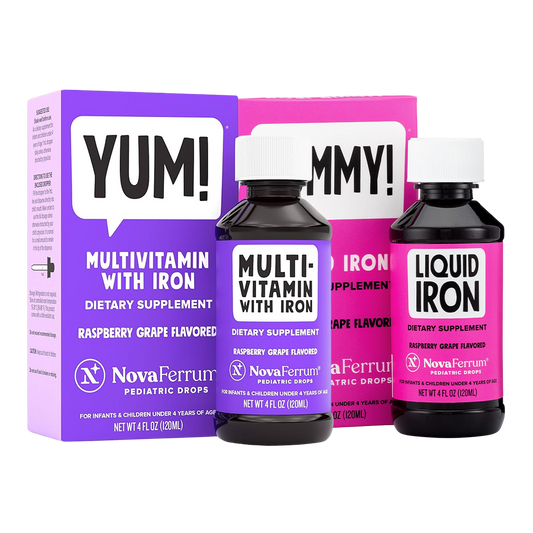 NovaFerrum pediatric drops packaging with multivitamin and iron supplements on a white background
