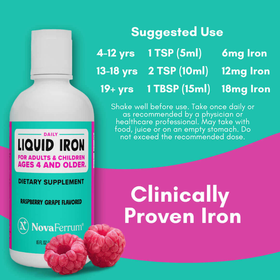 Yummy Iron Raspberry NovaFerrum Yummy 16 fl oz – Liquid Iron Supplement for Kids