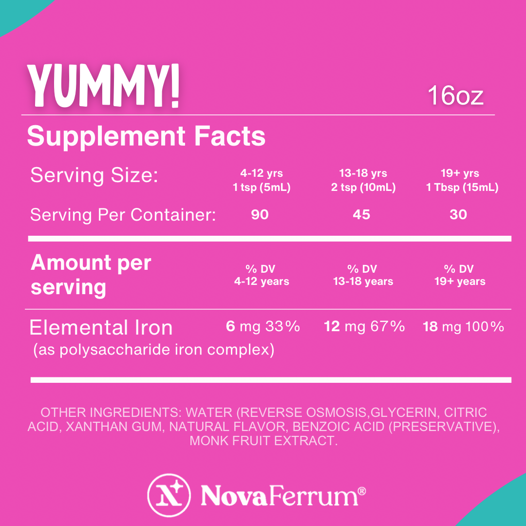 Yummy Iron Raspberry NovaFerrum Yummy 16 fl oz – Liquid Iron Supplement for Kids