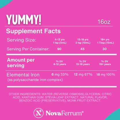 NovaFerrum YUMMY 16 fl oz - Liquid Iron Supplement for Kids and Adults