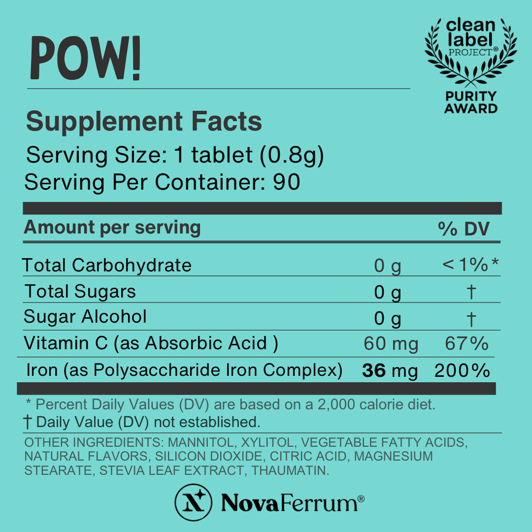 NovaFerrum POW - 36mg Chewable Iron Supplement for Adults