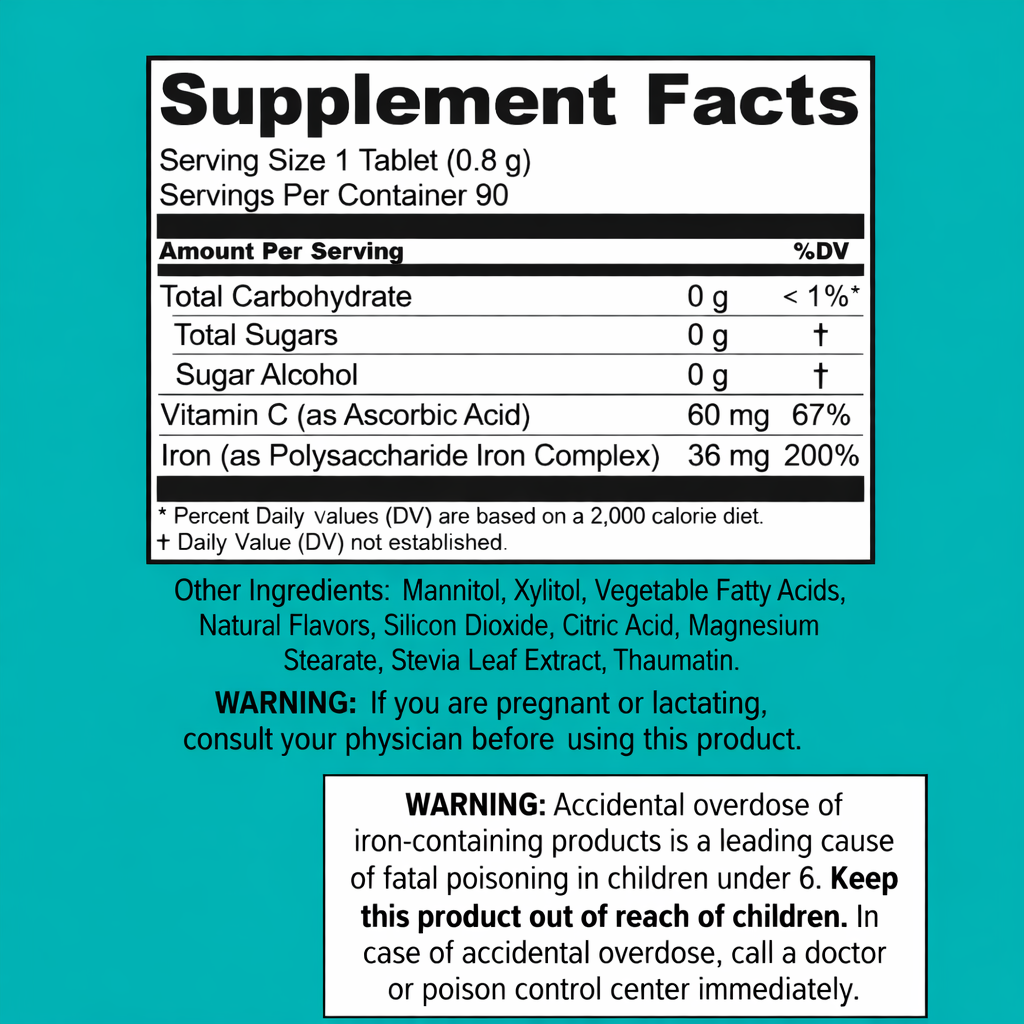 NovaFerrum POW - 36mg Chewable Iron Supplement for Adults