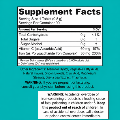 NovaFerrum POW - 36mg Chewable Iron Supplement for Adults