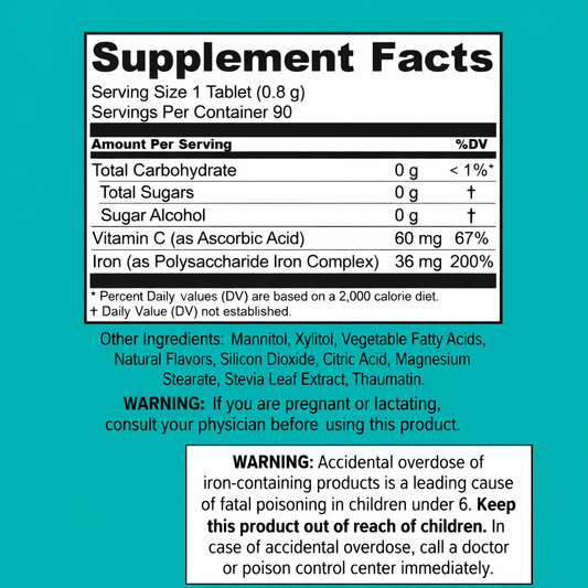 NovaFerrum POW - 36mg Chewable Iron Supplement for Adults